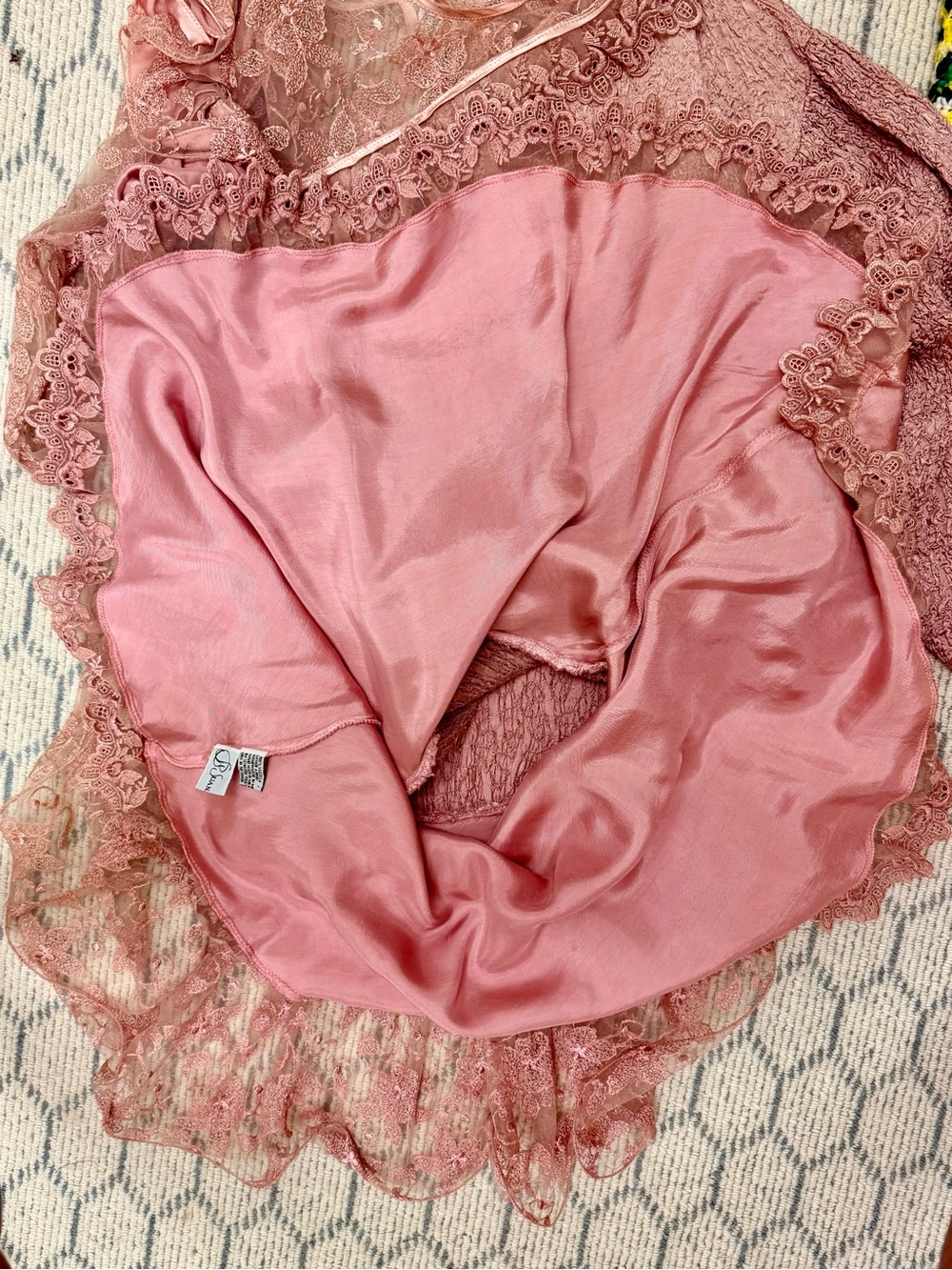 LA PASITEA Vintage Rare Made In Italy Fairy Y2K Dusty Rose Crinkled Lace Dress - Picture 13 of 16